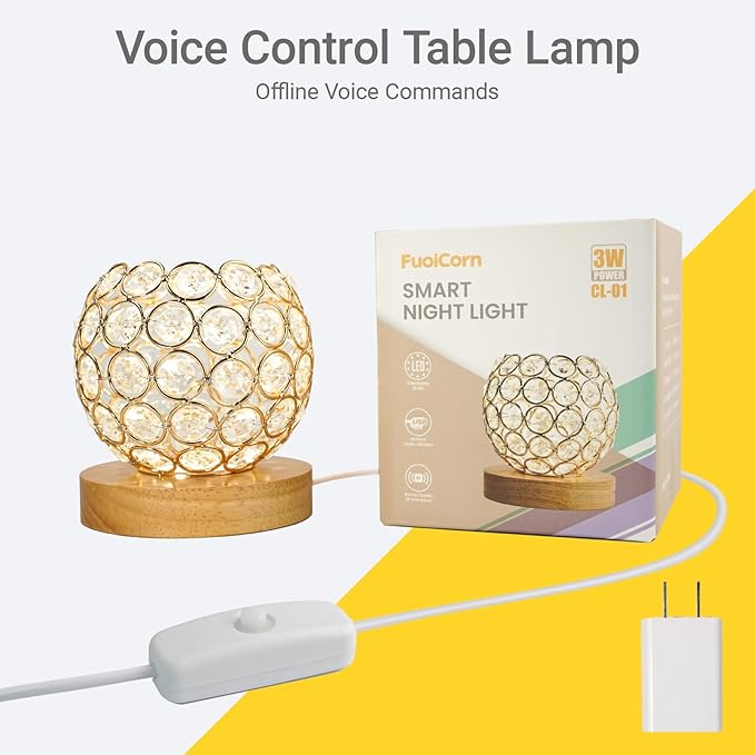 Crystal Mood Table Lamp, Small Decorative Sphere Light with Voice Control - 3 Lighting Modes Ambient Lighting for Tiny Bedroom & Living Room Decor, Aesthetic Gifts for Teen Girls