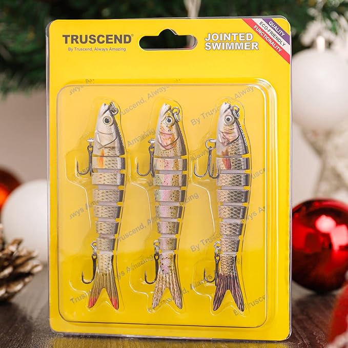 TRUSCEND Easy Catch Swimmax, Magic Noisy Turbulent Wiggling and Vibrating Actions for More Bites, Segmented Swimbait Jointed by Dyneema Strongest Fiber, Lifelike Fishing Lures for Relax Family Fishing