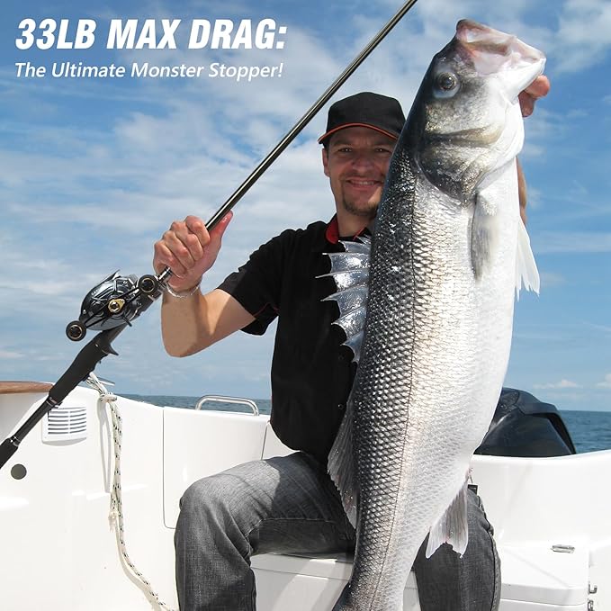 Baitcaster Reels, 6.4:1 Gear Ratio with 33 Lb Max Drag, Aviation-Aluminium Spool, 8+1 Stainless Steel Bearing, Baitcasting Fishing Reels for Fresh Water or Salt Water for Pike and bass