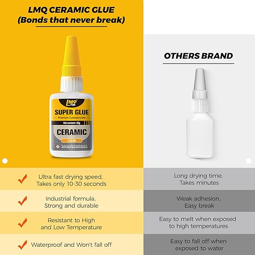 Ceramic Super Glue Liquid, Clear Instant Cyanoacrylate Adhesives for Ceramic Repair Food Safe, All Purpose CA Glue for Shoe Plastic Leather Glass Model Metal Wood Pottery Porcelain Mugs Clay Dishes