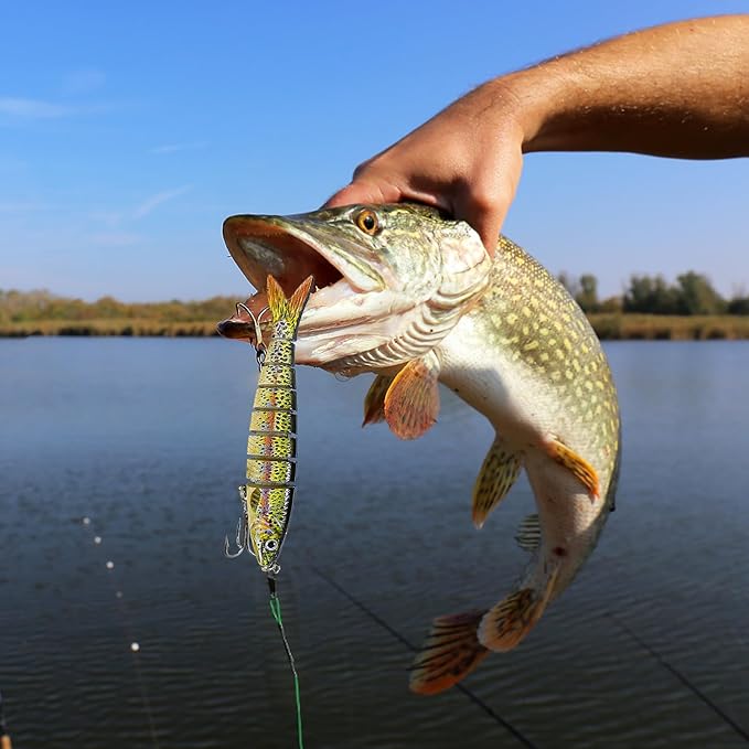 Multi Jointed Swimbait Saltwater Fishing Lures with Sharp Treble Hooks, Bass Fishing Lures Walleye Trout, Lifelike Slow Sinking Fish Bait Lures Kit Freshwater