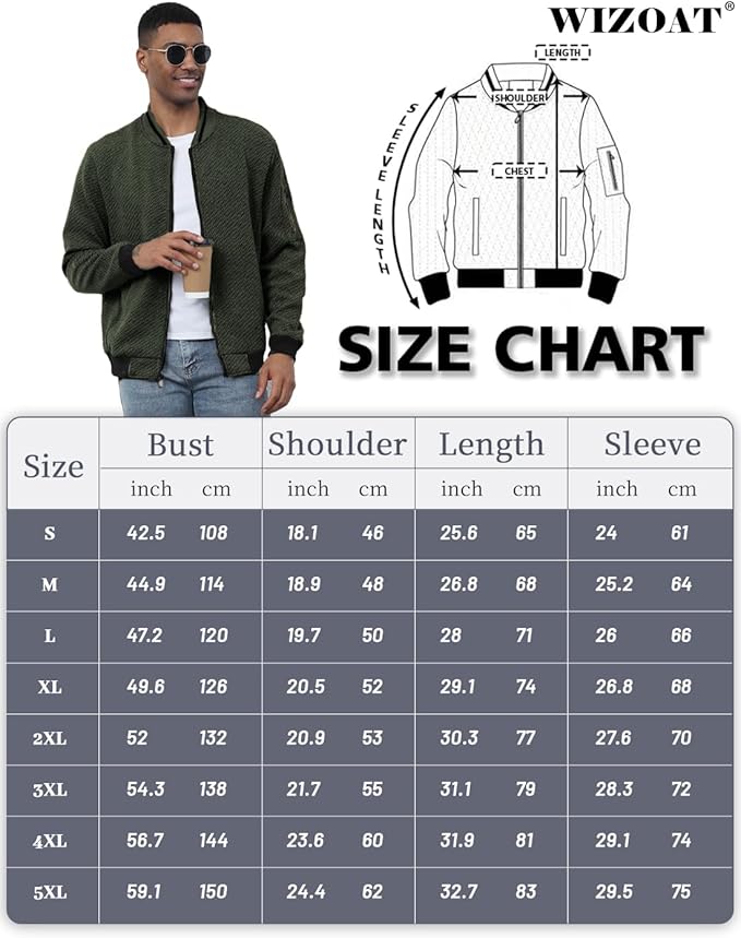 Mens Casual Jacket Loose Fit Lightweight Jacket Varsity Bomber Jacket with Zipper