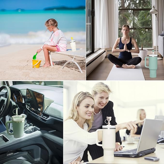 Stanley Cup Accessories Set Including 6 Pcs Silicone Spill Proof Stopper, 2 Pcs Straw Cover Cap for 9-10 mm Straws, 1 Pcs Silicone Boot for Stanley Cup Stanley 40oz & 30oz Tumbler (CREAM)