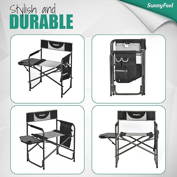 SUNNYFEEL Oversized Camping Directors Chair 2 Pack, Portable Folding Lawn Chairs for Adults Heavy Duty with Side Table,Pocket for Beach, Fishing,Picnic,Concert Outdoor, Foldable Camp Chairs