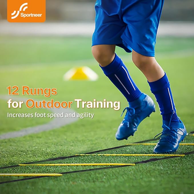 Sportneer Agility Ladder Speed Training Set 12 Rungs 20ft Detachable Exercise Ladders in 2pcs (6 rungs Each) with Ground Stakes for Soccer Football Footwork Training Ladder with Carry Bag