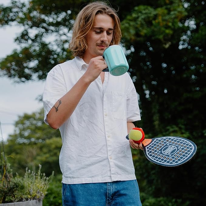 Ideus 16 oz Coffee Cup, Stainless Steel Coffee Travel Mug, Spill Proof Tea Mug with Handle and Lid, Lightweight and Durable, Great for Office Home and Outdoor Use, Black-FUJI FLOW