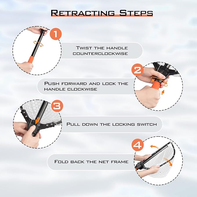 KastKing Brutus Fishing Net, Foldable Extendable Fish Landing Net, Lightweight & Portable Fishing Net with Soft EVA Foam Handle, Holds up to 44lbs/20KG, Fish-Friendly Mesh for a Safe Release