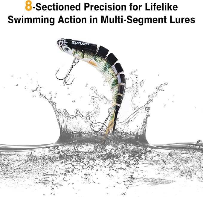 Goture Bass Fishing Lures, Lifelike Jointed Swimbait for Bass Trout Walleye Crappie Pike, Slow Sinking Segment Swimming Bait Fishing Lures for Freshwater and Saltwater, Gifts for Men