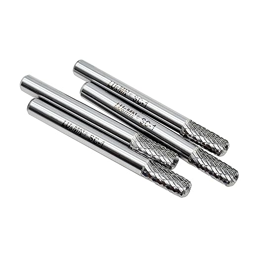 Tungsten Carbide Burr Cylinder Ball Nose Shape SC-1 Double Cut Rotary Burr File (1/4" Cutter Dia X 5/8" Cutter Length) with 1/4'' Shank, 4PCS Bundle by LU&MN