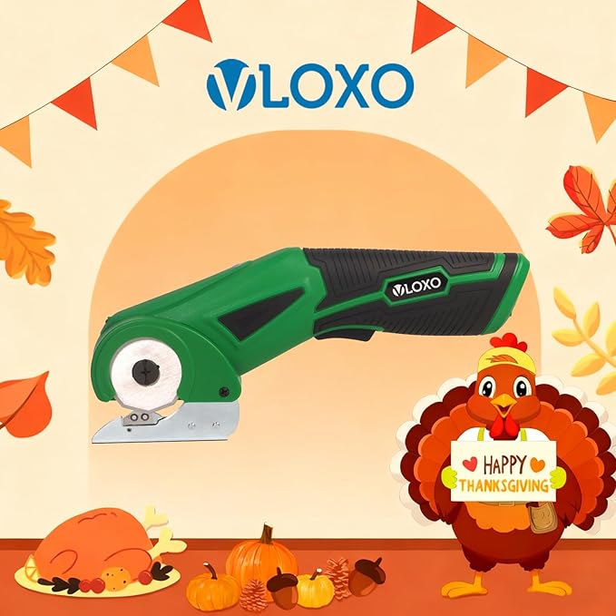 VLOXO Cordless Electric Scissors, 4V Rechargeable Cardboard Cutter with Safety Lock and LED Light Powerful Fabric Mini Cutter Rotary Multi-Cutting Tool for Carpet Leather Felt Storage Box Green