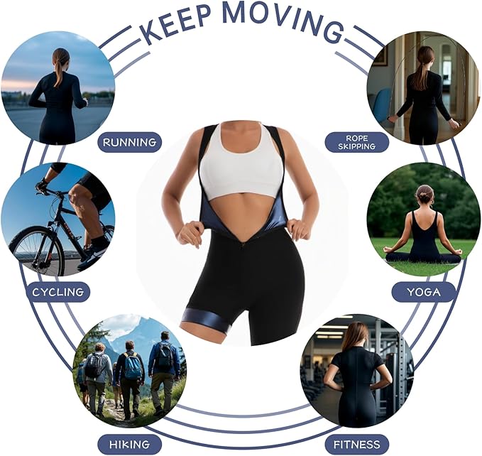 Sauna Suit Waist Trainer for Women, Full Body Waist Trimmer Vest Jumpsuit With Sleeve Shorts for Lower Belly Fat