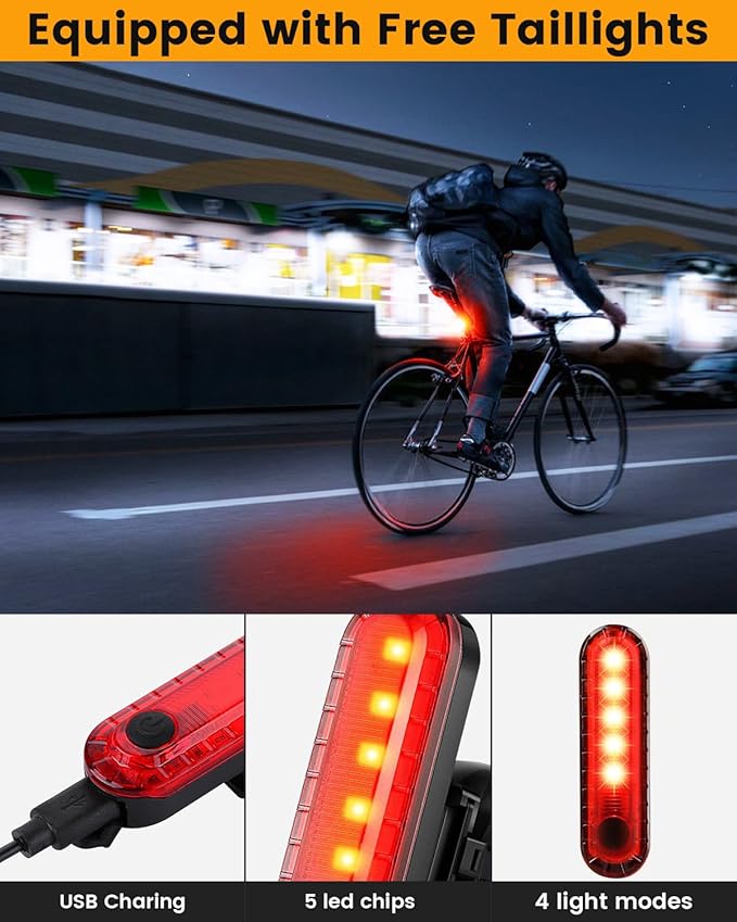 Best Bright Bike Light for Night Riding, USB-C Rechargeable Bicycle Light, Bicycle Headlight Set, Daytime Running Light, Waterproof Bike Headlight Taillight for Adult Kid Mountain MTB Off-Road Cycling