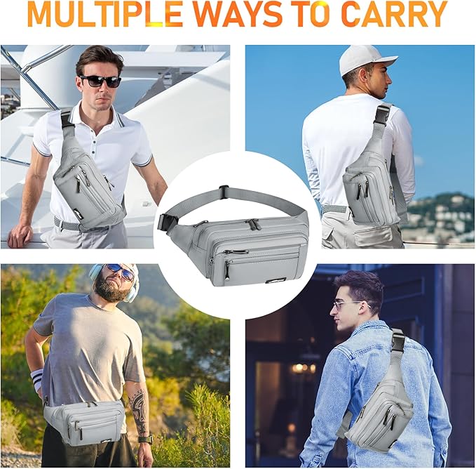 Waist Pack Bag Fanny Pack for Men&Women Hip Bum Bag with Adjustable Strap for Outdoors Workout Traveling Casual Running Hiking Cycling (Grey-1)