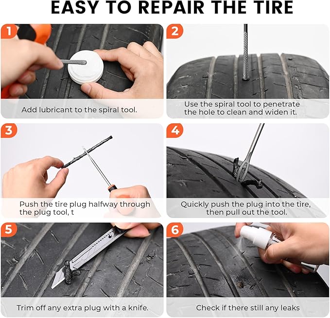 ETENWOLF Tire Repair Kit 42 Pcs, Heavy Duty Tire Plug Kit to Fix Punctures, Tire Repair Tool with Plugs for Car, Motorcycle, ATV, Jeep, Truck, Tractor, Vivid Orange