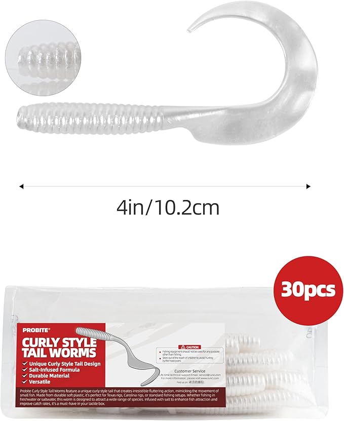 Curly Style Tail Worms Fishing Lures – Realistic Wavy Tail Soft Bait Grub Swimbaits for Saltwater & Freshwater Fishing, Available in 4 Inch & 6 Inch, Perfect for Bass, Trout, Crappie, & More
