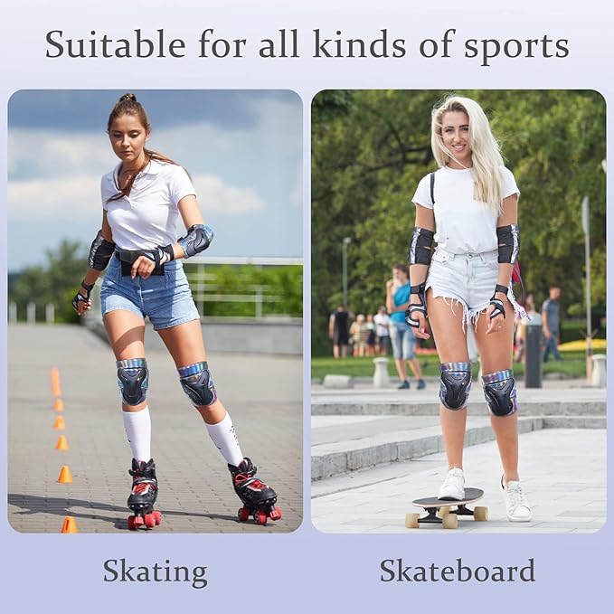Bienbee Knee Pads for Men, Knee Pads Wrist Guard Knee and Elbow Pads Adult Protective Gear Set for Skateboard, Roller Skating, for Women Men Youth Adult Kids