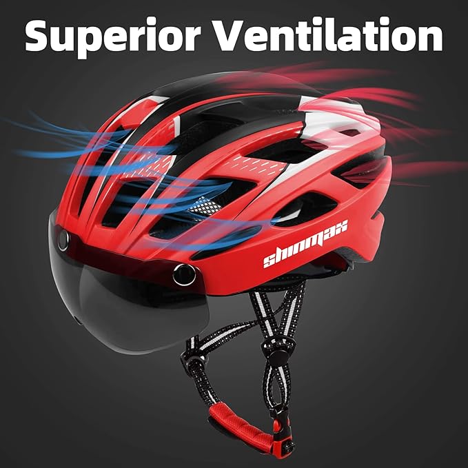 Shinmax Bike Helmet, CPSC/CPC Bike Helmet for Adult Men Women with Magnetic Goggles&Led Back Light Cycling Helmet Adjustable SM-T69