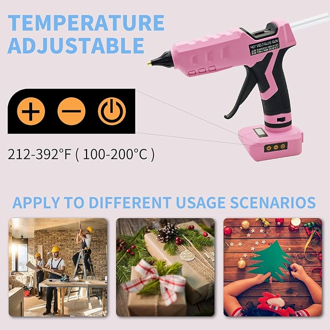 100W Cordless Hot Glue Gun for Dewalt 20V MAX Battery with 20PCS Full Size Glue Sticks, Digital Temperature Adjustable High Temp Glue Gun for Arts Crafts DIY Home Repair(Tools only)