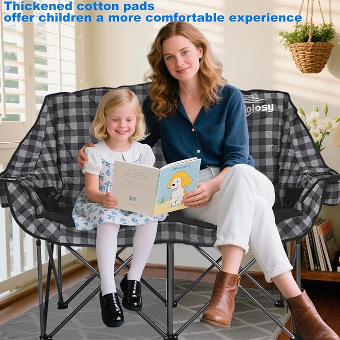 Padded Double Camping Chair Folding Loveseat 2 Person Camp Chair Heavy Duty Lawn Chairs Camping Couch Outdoor Sofa