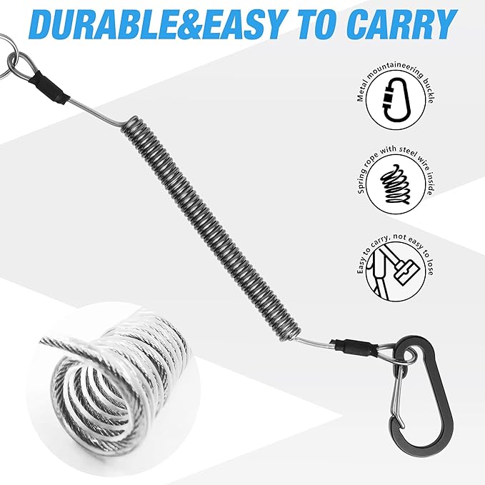 FLISSA Fish Gripper, Fish Lip Grip Tool with Carabiner and Spring Anti-Lost Rope, Durable Stainless Steel Fish Grabber Gripper, Lightweight Holder for Fishing, Corrosion Resistant & Portable