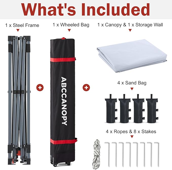 ABCCANOPY Pop Up Canopy with Sidewall,10x10 Outdoor Canopy Tent with Storage Sidewall for Commercial Events with 4 Weights (White)