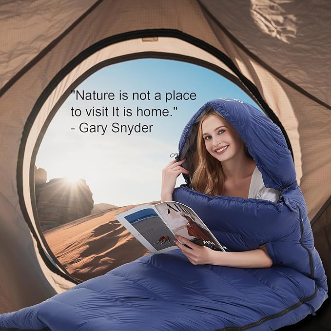 0-20 Degrees F Down Sleeping Bag for Adults - 4 Season Envelope With Arm Holes, Wearable for Backpacking Camping - Ultralight, Compact, Move Freely While Wearing