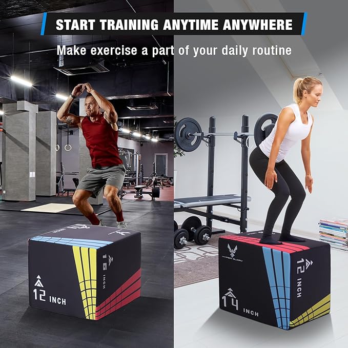 Modern-Depo 3 in 1 Plyometric Jump Box with High Density Foam | Fitness Plyo Box Jumps Height Adjustable 30/24/20, 24/20/16, 20/16/14, 1614/12 Inch for Home Gym, 440lb Weight Capacity