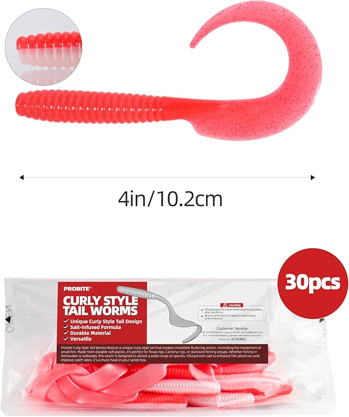 Curly Style Tail Worms Fishing Lures – Realistic Wavy Tail Soft Bait Grub Swimbaits for Saltwater & Freshwater Fishing, Available in 4 Inch & 6 Inch, Perfect for Bass, Trout, Crappie, & More