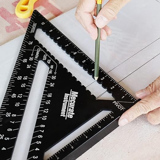 Mecurate 12 Inch Heavy-Duty Aluminum Alloy Triangle Rafter Square, Durable Carpenter's Layout Tool with Easy-to-Read Scales for Angle Measurement, Marking & Cutting Guide