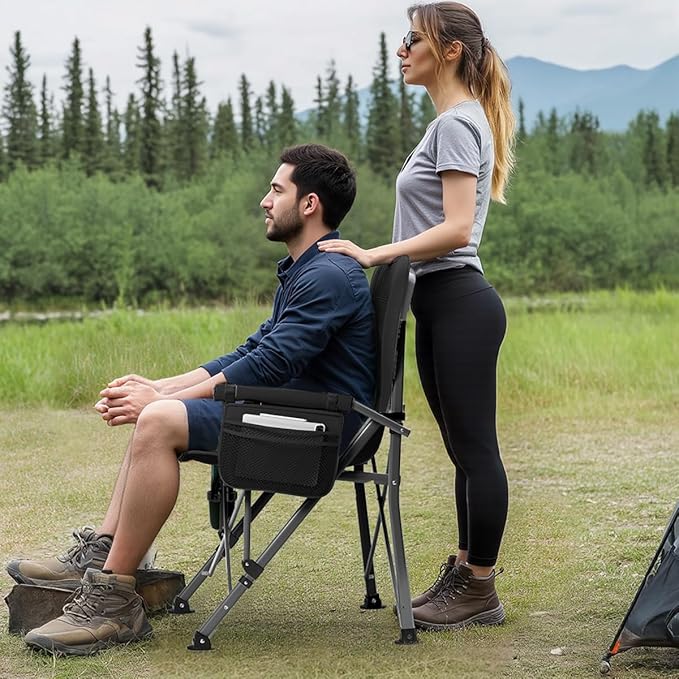 Oversized Camping Chair for Adults Heavy Duty,Heavy Duty Lawn Chair with Side Pockets,Outdoor Camping, Fishing, Beach,Hiking Foldable Camping Chair