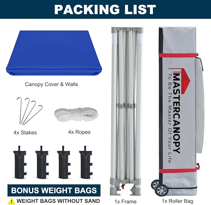 MASTERCANOPY 10x10 Premium Heavy Duty Pop Up Commercial Instant Canopy with Sidewalls(10x10 Blue)