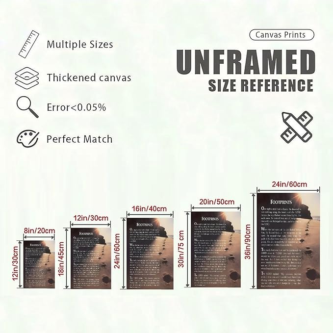 Footprints in the Sand Religious Canvas Wall Art Posters, Inspirational Beach Sunset Poem Print Poster (Unframed 20x30inch, Footprints(7))