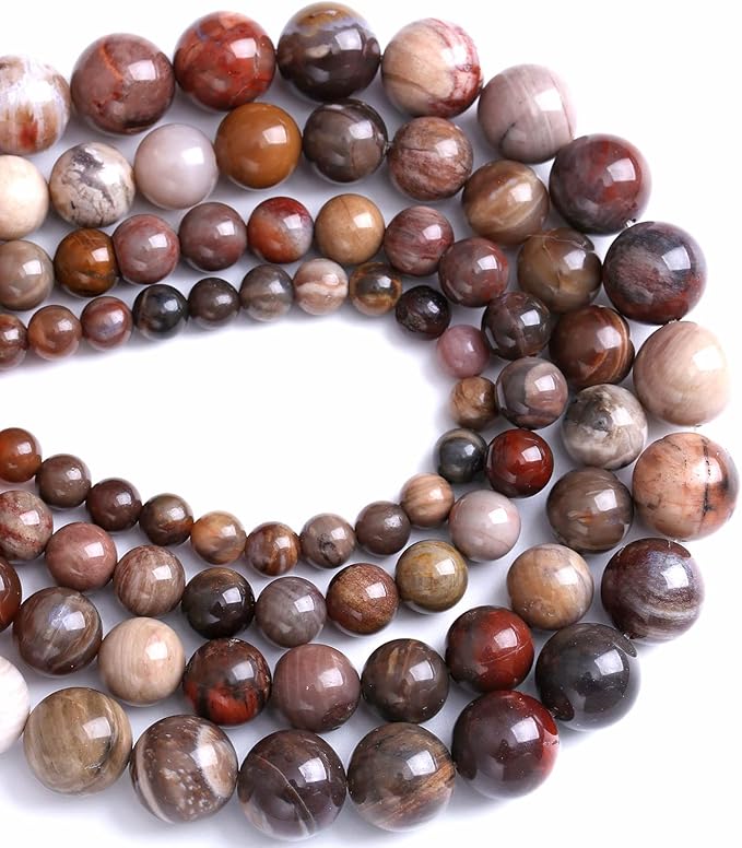 12MM 32PCS Natural Stone Petrified Wood Jasper Loose Beads for Jewelry Making DIY Bracelet