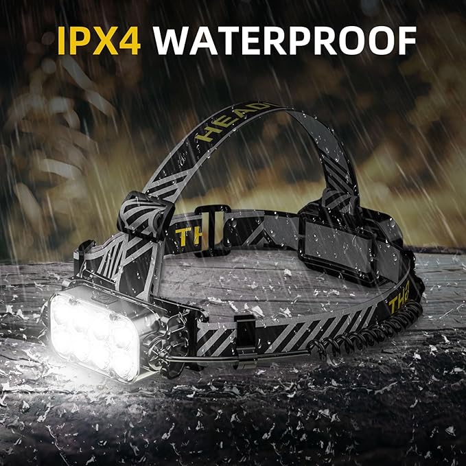 Headlamp Rechargeable, 8 LED Head Lamp, 360° Double Sided Rotating Head Flashlight, Super Bright Waterproof Head Light for Camping, Running, Hiking, Hunting, Fishing, Reading, Working