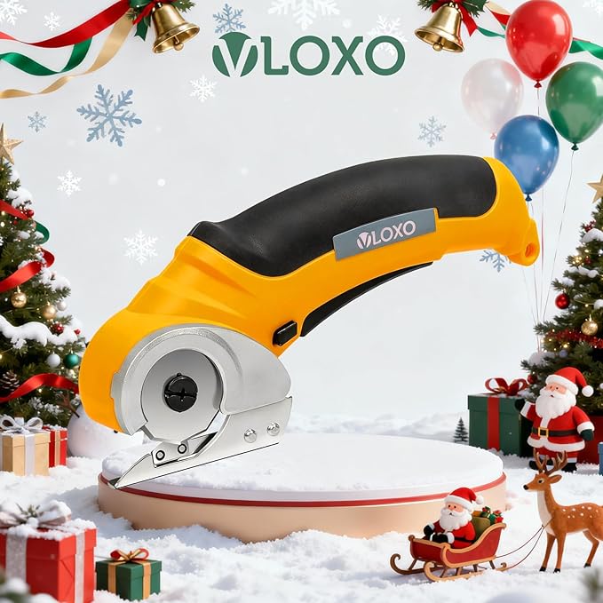 VLOXO Cordless Electric Scissors, Electric Box Cutter with Safety Lock, 4.2V Cardboard Cutter Multi-Cutting Tools, Rechargeable Powerful Leather Cutter for Carpet Cardboard Felt with Storage Box