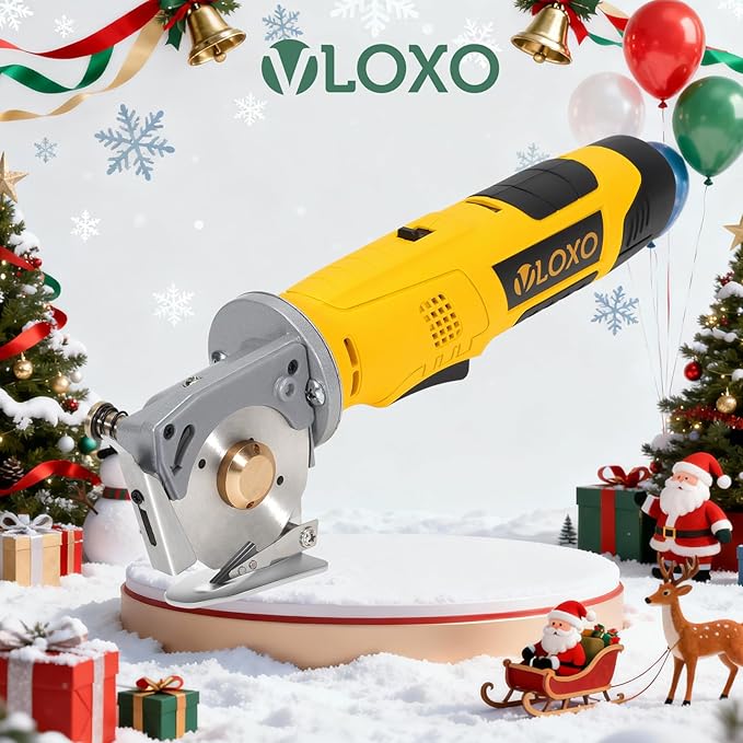 VLOXO Electric Rotary Fabric Cutter Cordless Electric Scissors, Multi-layer Fabric Cutter with Safety Lock and Replacement Blade Power Rotary Scissors for Cutting Leather, Carpet, Thick Fabric