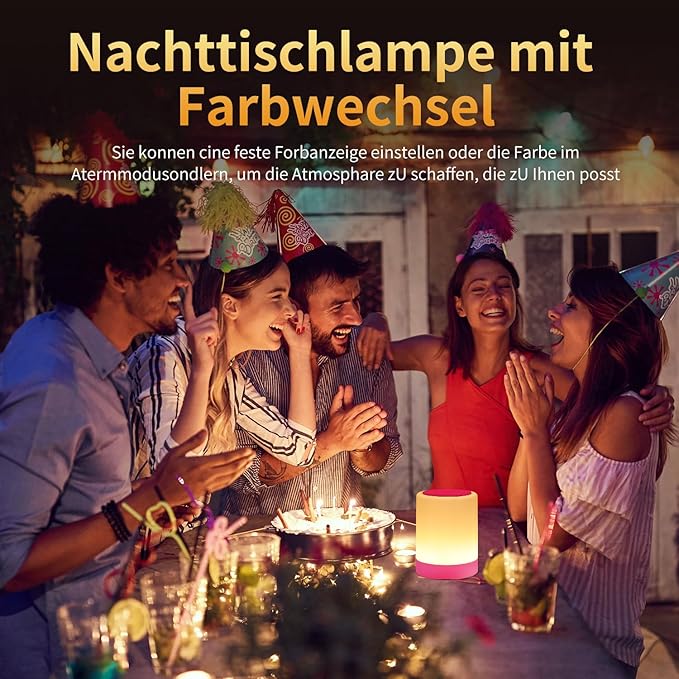 OORUN Touch Bedside Table Lamp,13 RGB Colors & 5 Brightness, USB Rechargeable Desk Lamp, Remote Control Dimmable Night Light with RGB Color Changing,Portable Lamp for Baby, Bedroom, Living Room (Pink)