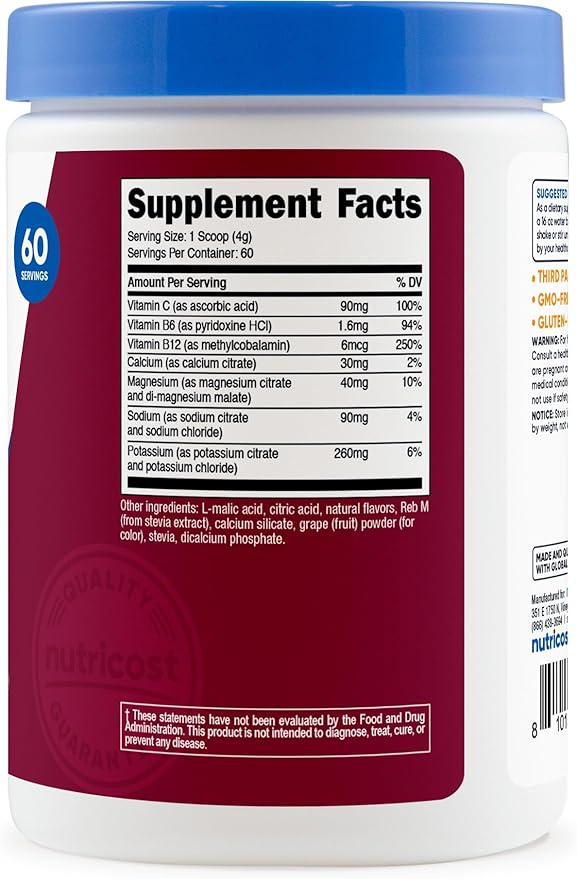 Nutricost Electrolyte Complex Powder (60 Servings, Grape) - Hydration Supplement Drink Mix with Vitamins and Minerals