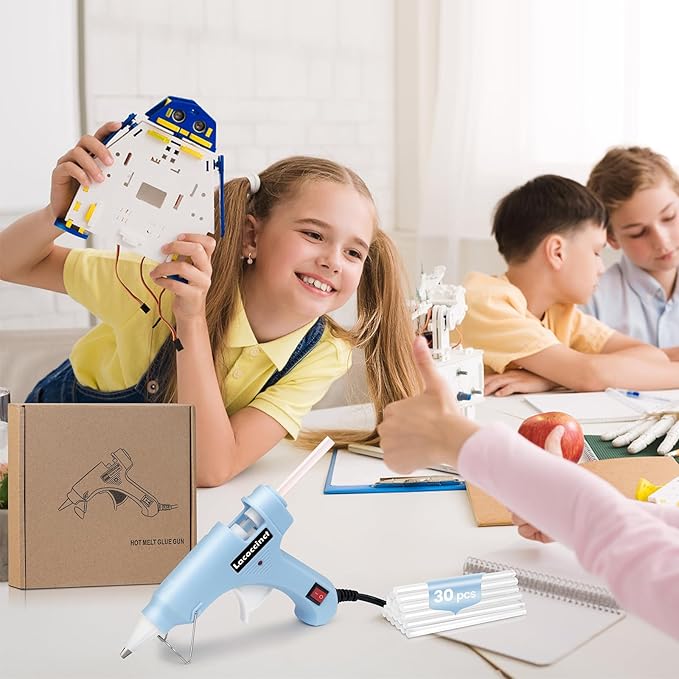 Mini Hot Glue Gun Kit with 30 Glue Sticks, Fast Preheating Hot Melt for School Crafts DIY Arts and Quick Home Repairs, 20w Light Blue