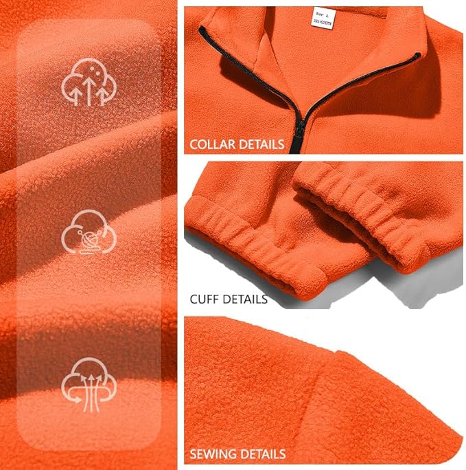 Mens Polar Fleece Jacket Full Zip Lightweight Casual Outdoor Jackets Stand Collar Warm Coats with Pockets