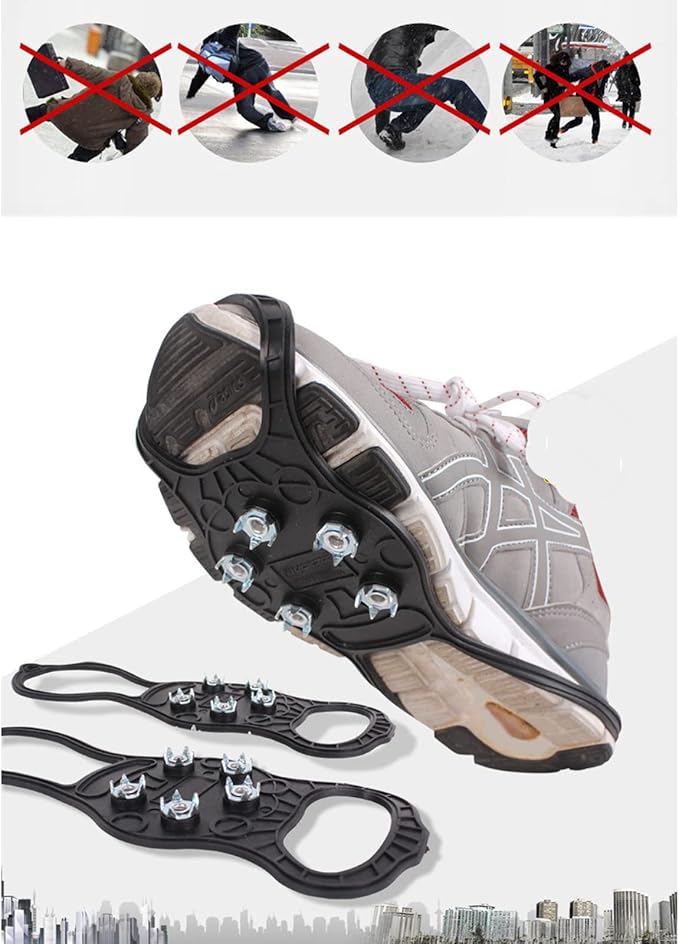 Walk Traction Cleats,Ice Cleats Anti Slip Crampons Rubber Spikes Ice Snow Grippers for Boots and Shoes for Winter Walking on Snow and Ice Climbing Hiking Mountaineering 2PCS for Man and Woman