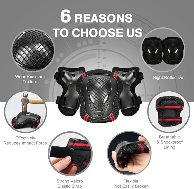 Skateboard Bike Helmet for Adults Adjustable Knee Elbow Pads Wrist Guards Protective Gear Helmets Set Teens for Bicycle Cycling Skate Scooter Bicycle Helmet