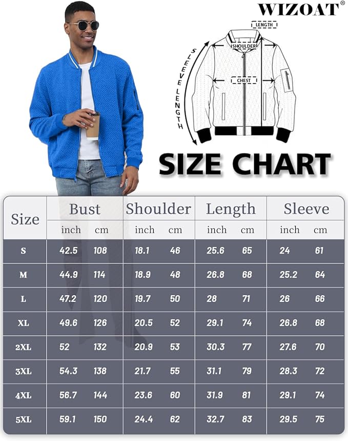 Mens Casual Jacket Loose Fit Lightweight Jacket Varsity Bomber Jacket with Zipper