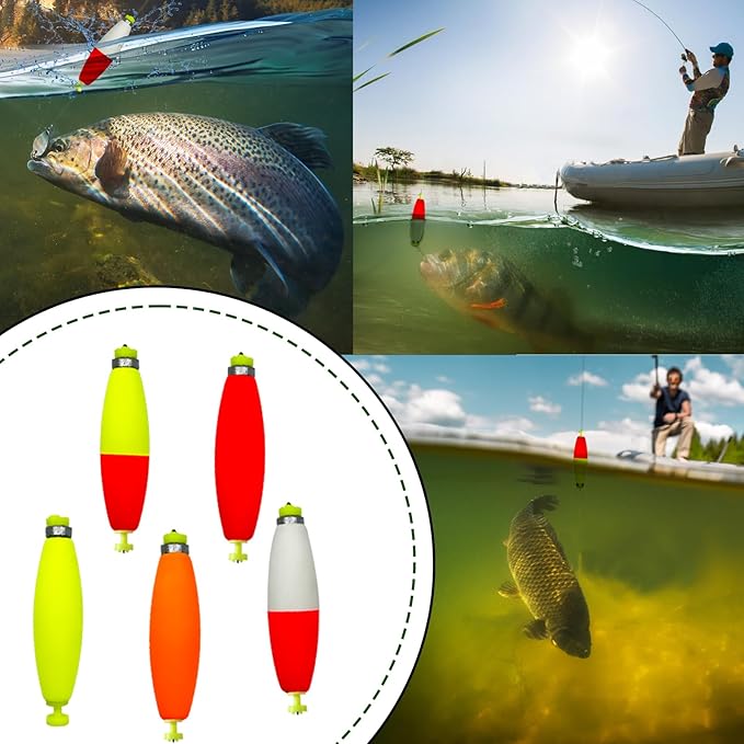 15 PCS Fishing Bobbers Floats EVA Foam Weighted Bobbers Snap-On Peg Floats Oval Fishing Bobbers for Bass Trout Crappie