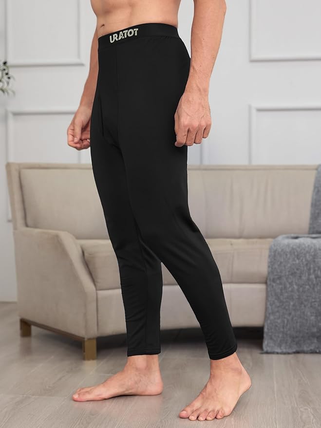 URATOT Men's Thermal Underwear Bottom Fleece Long Johns for Men Soft Warm Base Layer Thermal Pants for Cold Weather