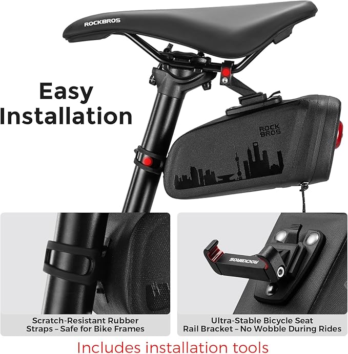 ROCKBROS Bike Saddle Bag with Night Riding Taillight and Brake Sensor- Waterproof Road & Mountain Bike
