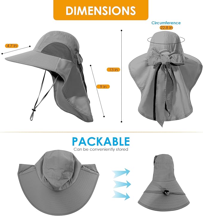 Womens Sun Hat UV Protection, Foldable Waterproof Wide Brim Bucket Hats with Neck Flap for Summer Beach Fishing Hiking