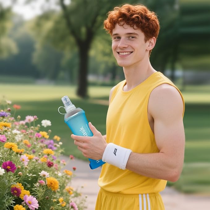 GYGYL Soft Flask, TPU Collapsible Soft Water Bottle for Hydration Pack, Running Vest, Leak-Proof Folding Water Bottle for Hiking Cycling Climbing Jogging-250ml Blue, 2pcs