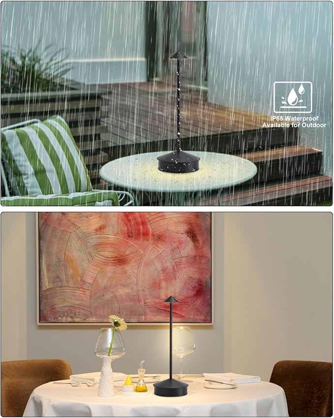 Rechargeable Cordless Table Lamp set of 2, 6000mAh Battery Operated Desk Lamps, Portable LED Touch Lamp Outdoor Camping Lamp 3 Color Stepless Dimming Lamp For Bedroom/Restaurant/Patio (Black)