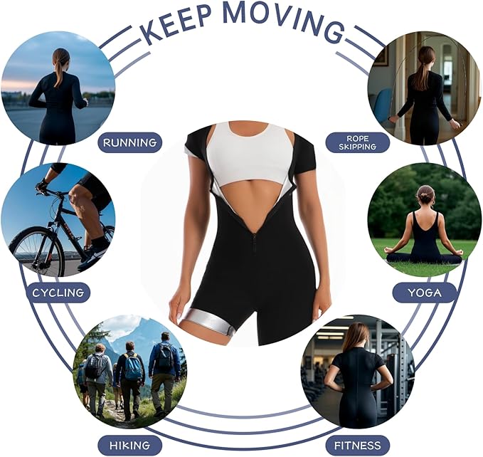 Sauna Suit 4-In-1 Waist Trainer for Women Long Torso, Lower Belly Fat Full Body Shaper Jumpsuit With Sleeve Shorts